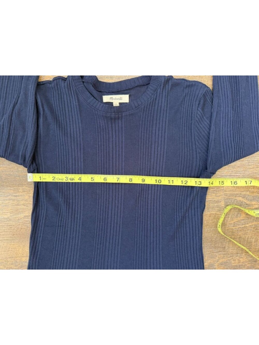 Madewell Navy Ribbed Long-Sleeve Crewneck Knit Top Women's Size M - Picture 5 of 8
